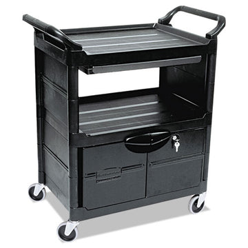 Rubbermaid® Commercial Utility Cart With Locking Doors, Two-shelf, 33.63w X 18.63d X 37.75h, Black freeshipping - TVN Wholesale